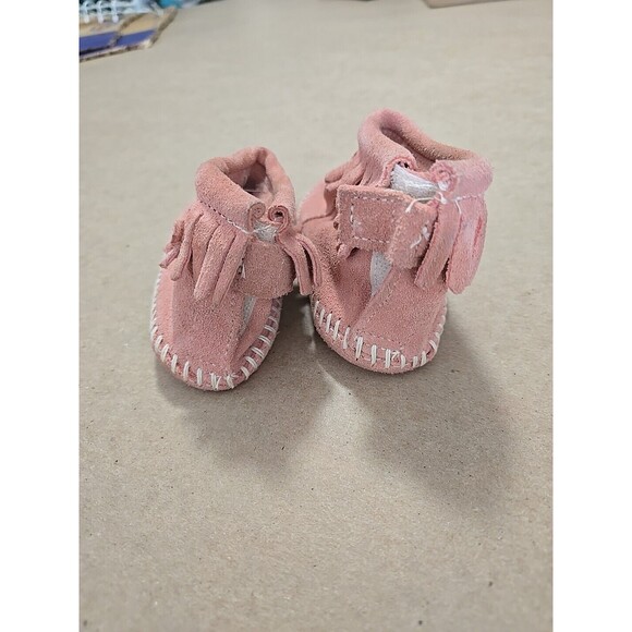 Suede Pink Moccasin Fringe Ankle Boots, Toddler Girl's First Walking Booties 4 - Picture 5 of 9
